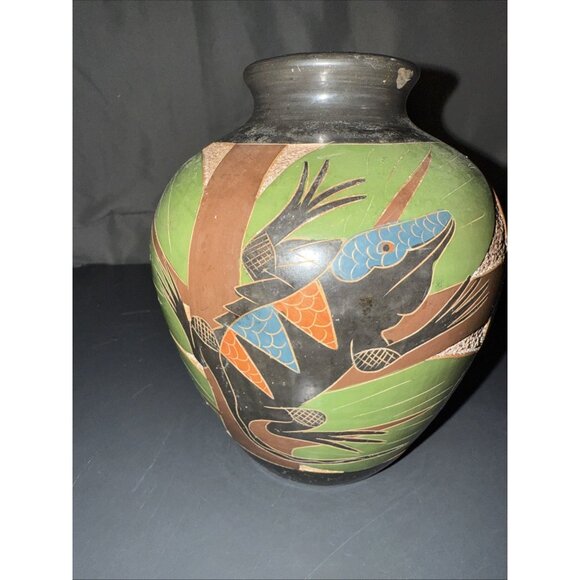 Celia Salazar Costa Rica Pura Vida Incised Vase 5.5” Hummingbird Iguana Turtle - Picture 6 of 16